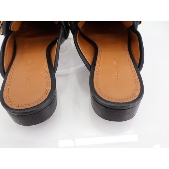 Tory Burch Womens Mule Flat Size 5.5 Black Leather Chain Link Slip On Shoes - Picture 8 of 13